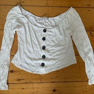 White Scoop Neck Crop Top with Button Detail